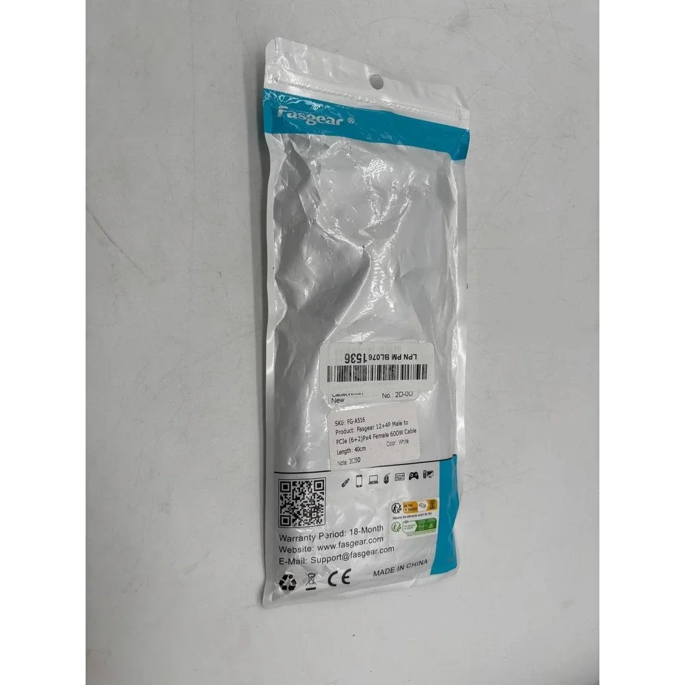 Fasgear 5.0 12+4P Male to PCIe (6+2)Px4 Female 600w cable Length 40cm WHITE